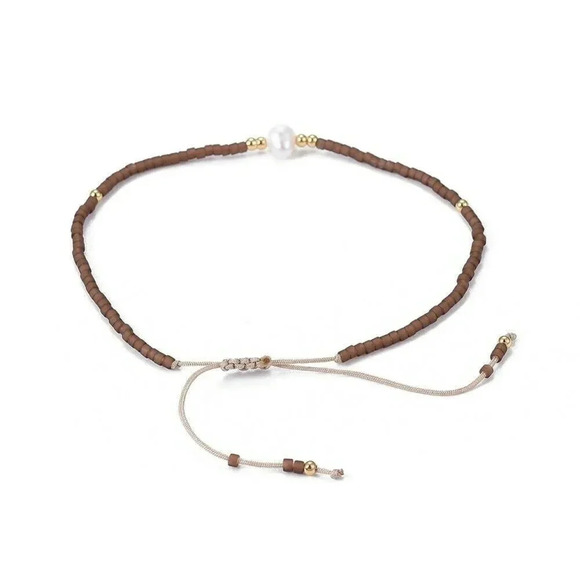 Handcrafted Real Freshwater Pearl Mocha Brown Japanese Glass Beads Bracelet - Picture 3 of 3